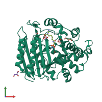 PDB entry 1mpl coloured by chain, front view.