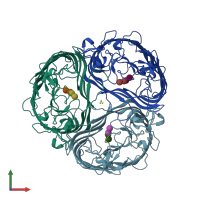 PDB entry 1mpm coloured by chain, front view.