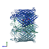 PDB entry 1mpm coloured by chain, side view.