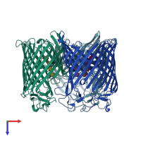PDB entry 1mpm coloured by chain, top view.