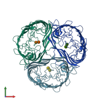 PDB entry 1mpq coloured by chain, front view.