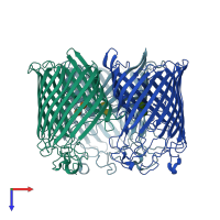 PDB entry 1mpq coloured by chain, top view.