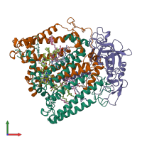 Hetero trimeric assembly 1 of PDB entry 1mps coloured by chemically distinct molecules, front view.