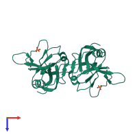 Homo dimeric assembly 1 of PDB entry 1mpu coloured by chemically distinct molecules, top view.