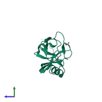 PDB entry 1mpu coloured by chain, side view.