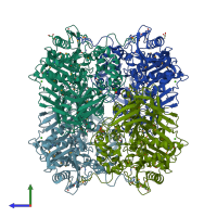PDB entry 1mpx coloured by chain, side view.