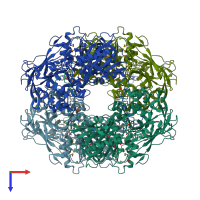 PDB entry 1mpx coloured by chain, top view.