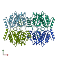 PDB entry 1mpy coloured by chain, front view.