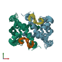 PDB entry 1mq1 coloured by chain, ensemble of 17 models, front view.