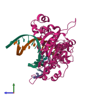 PDB entry 1mq3 coloured by chain, side view.