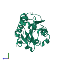 PDB entry 1mq9 coloured by chain, side view.