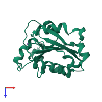 PDB entry 1mq9 coloured by chain, top view.