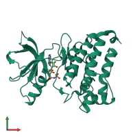 Monomeric assembly 2 of PDB entry 1mqb coloured by chemically distinct molecules, front view.