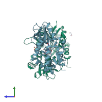 PDB entry 1mqg coloured by chain, side view.