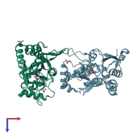 PDB entry 1mqg coloured by chain, top view.