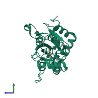 PDB entry 1mqi coloured by chain, side view.