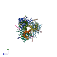 PDB entry 1mqn coloured by chain, side view.