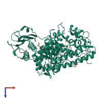 PDB entry 1mqr coloured by chain, top view.