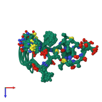 PDB entry 1mqx coloured by chain, ensemble of 12 models, top view.