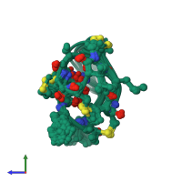 PDB entry 1mqy coloured by chain, ensemble of 13 models, side view.