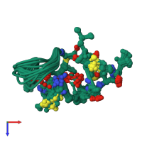 PDB entry 1mqy coloured by chain, ensemble of 13 models, top view.