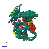 PDB entry 1mqz coloured by chain, ensemble of 17 models, side view.