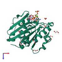 PDB entry 1mr3 coloured by chain, top view.