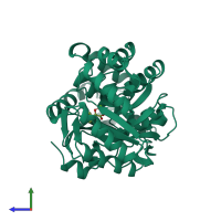 PDB entry 1mra coloured by chain, side view.