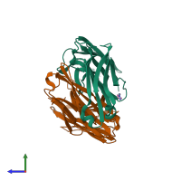 PDB entry 1mrc coloured by chain, side view.