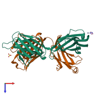 PDB entry 1mrc coloured by chain, top view.
