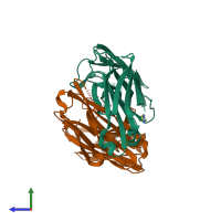 PDB entry 1mre coloured by chain, side view.
