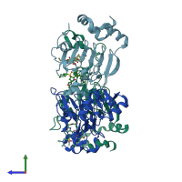 PDB entry 1mrl coloured by chain, side view.