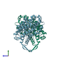 PDB entry 1mrr coloured by chain, side view.