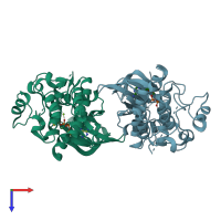 PDB entry 1mru coloured by chain, top view.