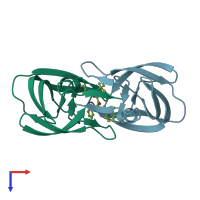PDB entry 1mrx coloured by chain, top view.