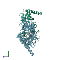 PDB entry 1mrz coloured by chain, side view.