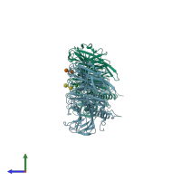 PDB entry 1ms0 coloured by chain, side view.