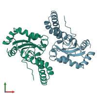 PDB entry 1msd coloured by chain, front view.