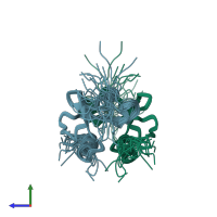 PDB entry 1msh coloured by chain, ensemble of 30 models, side view.