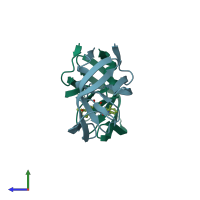 PDB entry 1msn coloured by chain, side view.