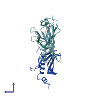 PDB entry 1mst coloured by chain, side view.