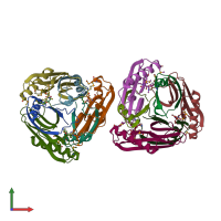 PDB entry 1mt1 coloured by chain, front view.