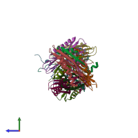 PDB entry 1mt1 coloured by chain, side view.