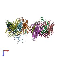 PDB entry 1mt1 coloured by chain, top view.