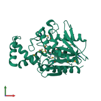 PDB entry 1mt3 coloured by chain, front view.