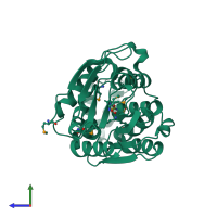 PDB entry 1mt3 coloured by chain, side view.