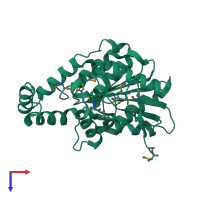 PDB entry 1mt3 coloured by chain, top view.