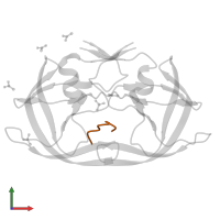 Immunodeficiency lentiviral matrix N-terminal domain-containing protein in PDB entry 1mt7, assembly 1, front view.