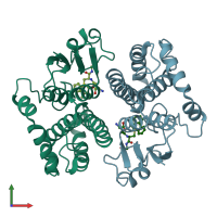 PDB entry 1mtc coloured by chain, front view.