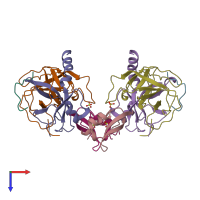 PDB entry 1mtn coloured by chain, top view.